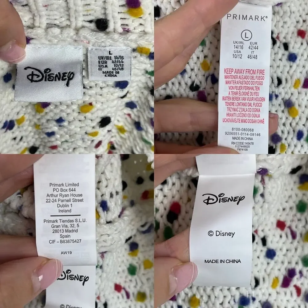 Disney Mickey Mouse Embroidered Turtleneck Confetti Knit Pullover Sweater Large